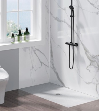 Wall Liners - marble wall panel in installed bathroom