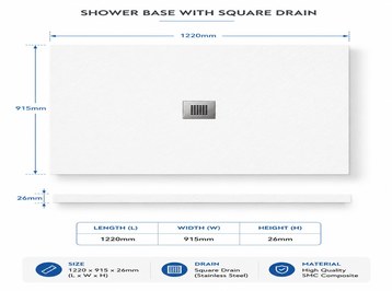 SMC Shower Base 1220x915mm Square Drain